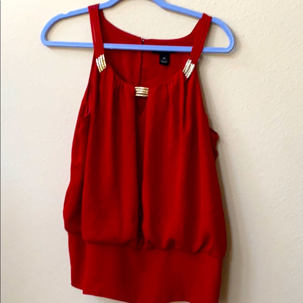 White House Black Market Dressy Red and Gold Top